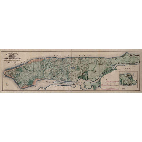 Manhattan Island 1865 Gold Ornate Wood Framed Art Print with Double Matting by Vintage Maps