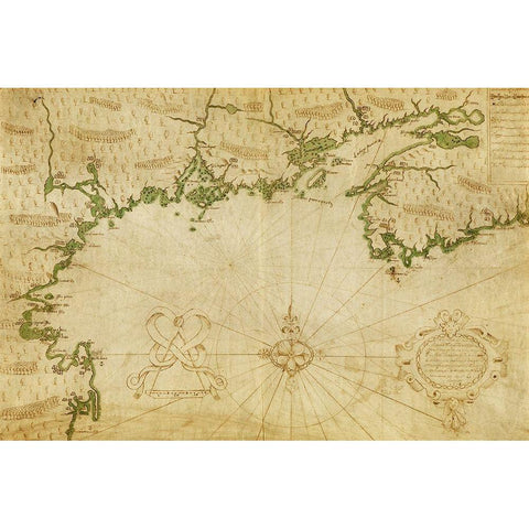 New France by Champlain Black Modern Wood Framed Art Print with Double Matting by Vintage Maps