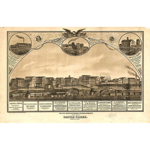 Battle Creek Michigan 1869 White Modern Wood Framed Art Print by Vintage Maps