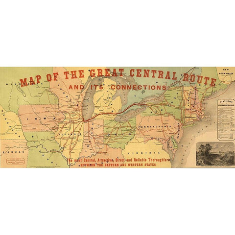 Great Central Route and Connections 1855 Black Modern Wood Framed Art Print with Double Matting by Vintage Maps