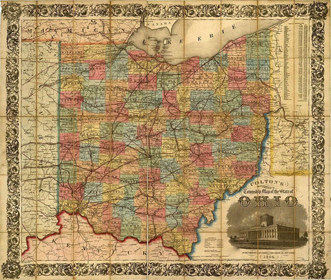 Railroad Township Map of the States of Ohio 1854 White Modern Wood Framed Art Print with Double Matting by Vintage Maps