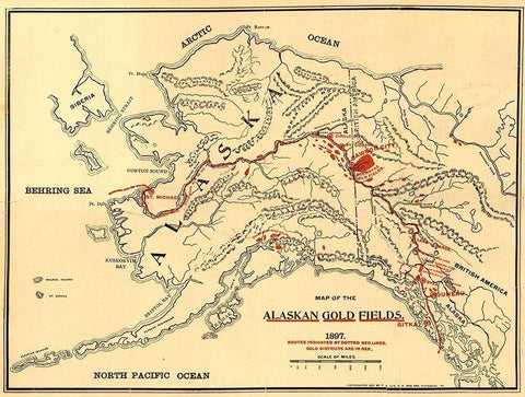 Alaskan Gold Fields 1897 White Modern Wood Framed Art Print with Double Matting by Vintage Maps