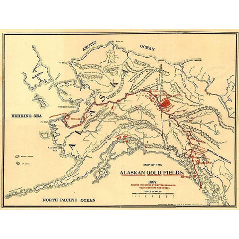 Alaskan Gold Fields 1897 Black Modern Wood Framed Art Print with Double Matting by Vintage Maps