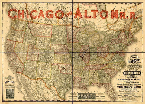 Chicago and Alton Railroad Black Ornate Wood Framed Art Print with Double Matting by Vintage Maps