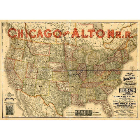 Chicago and Alton Railroad White Modern Wood Framed Art Print by Vintage Maps