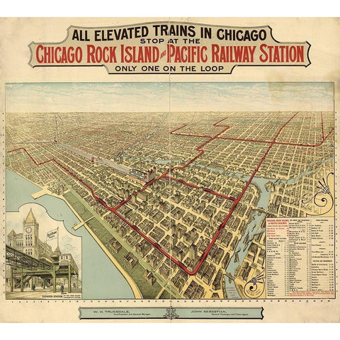 Chicago Rock Island and Pacific Railway Station 1897 White Modern Wood Framed Art Print by Vintage Maps