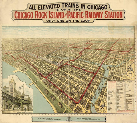 Chicago Rock Island and Pacific Railway Station 1897 Black Ornate Wood Framed Art Print with Double Matting by Vintage Maps