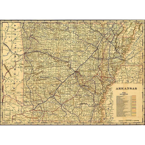 Arkansas 1895 Gold Ornate Wood Framed Art Print with Double Matting by Vintage Maps