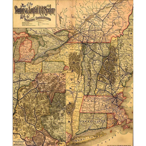 Boston and Lowell R R system 1890 Black Modern Wood Framed Art Print with Double Matting by Vintage Maps