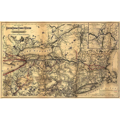 Boston Hoosac Tunnel and Western Railway 1881 Black Modern Wood Framed Art Print with Double Matting by Vintage Maps