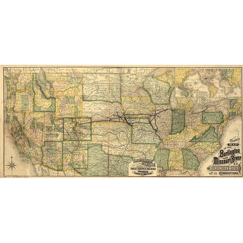 Burlington and Missouri River R R the Burlington Route 1882 White Modern Wood Framed Art Print by Vintage Maps