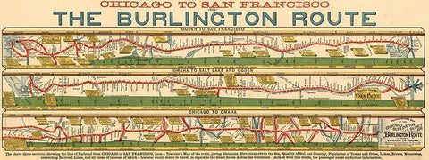 Chicago to San Francisco via the Burlington Route  White Modern Wood Framed Art Print with Double Matting by Vintage Maps