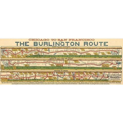 Chicago to San Francisco via the Burlington Route  Gold Ornate Wood Framed Art Print with Double Matting by Vintage Maps