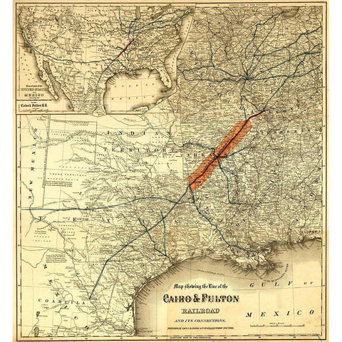 Cairo and Fulton Railroad 1871 White Modern Wood Framed Art Print by Vintage Maps