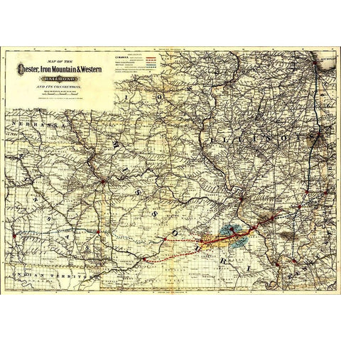 Chester Iron Mountain and Western Railroad 1881 Gold Ornate Wood Framed Art Print with Double Matting by Vintage Maps