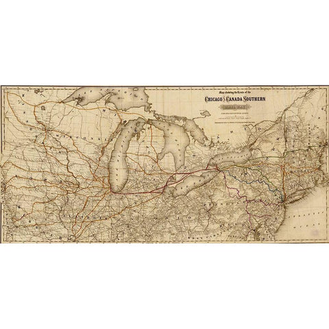 Chicago and Canada Southern Railway 1872 White Modern Wood Framed Art Print by Vintage Maps