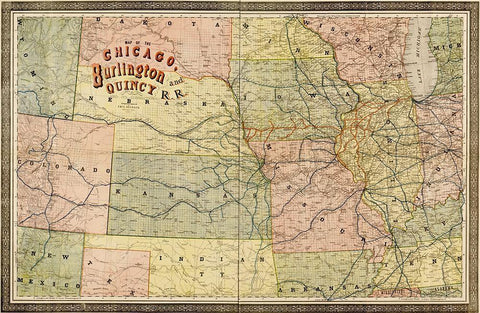 Chicago Burlington and Quincy 1881 White Modern Wood Framed Art Print with Double Matting by Vintage Maps