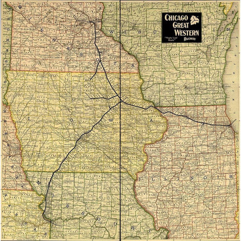 Chicago Great Western Railway Maple Leaf Route 1897 White Modern Wood Framed Art Print by Vintage Maps