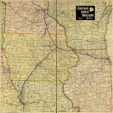 Chicago Great Western Railway Maple Leaf Route 1897 White Modern Wood Framed Art Print with Double Matting by Vintage Maps