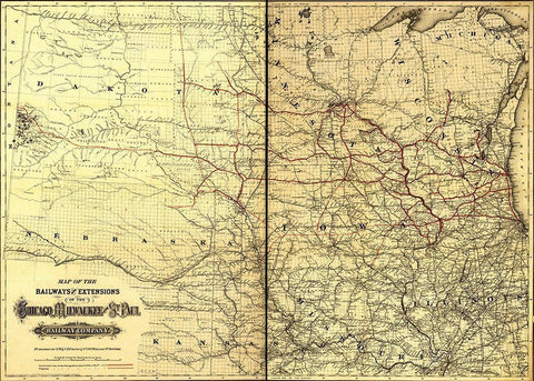 Chicago Milwaukee and St Paul Railway Company 1881 White Modern Wood Framed Art Print with Double Matting by Vintage Maps