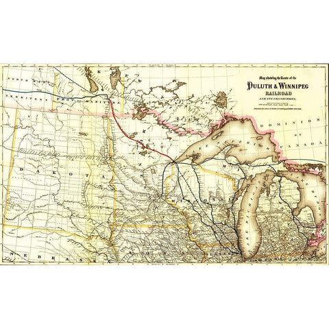 Duluth and Winnipeg Railroad 1881 Black Modern Wood Framed Art Print with Double Matting by Vintage Maps