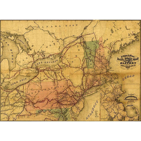 Eastern Railroad 1859 White Modern Wood Framed Art Print by Vintage Maps