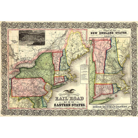 Road Map of the Eastern States 1856 Black Modern Wood Framed Art Print with Double Matting by Vintage Maps