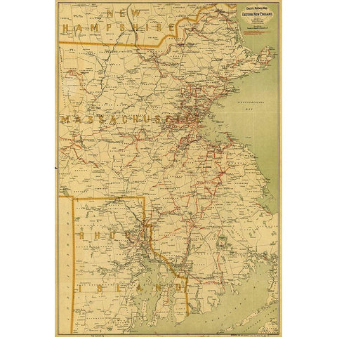 Electric railway map of eastern New England  Gold Ornate Wood Framed Art Print with Double Matting by Vintage Maps