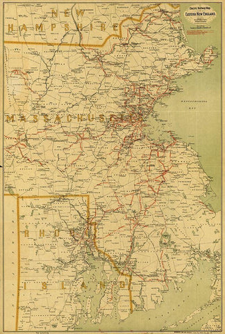 Electric railway map of eastern New England  White Modern Wood Framed Art Print with Double Matting by Vintage Maps