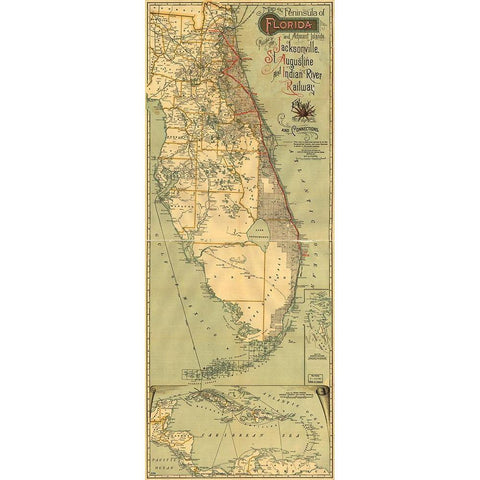 Jacksonville St Augustine and Indian River Railway 1893 White Modern Wood Framed Art Print by Vintage Maps