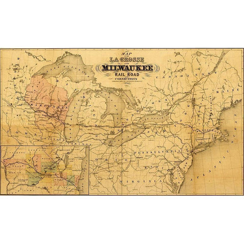 La Crosse and Milwaukee Rail Road 1855 Black Modern Wood Framed Art Print with Double Matting by Vintage Maps