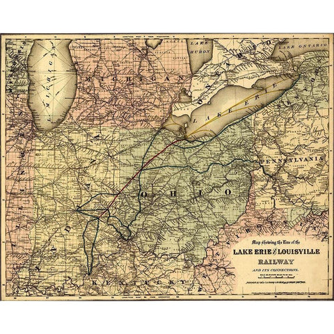 Lake Erie and Louisville Railway Gold Ornate Wood Framed Art Print with Double Matting by Vintage Maps