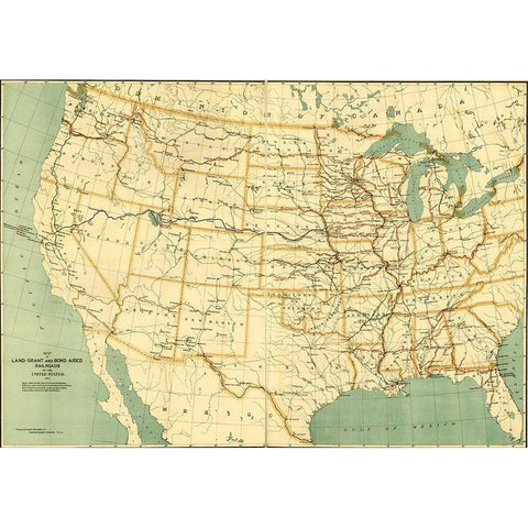 land grant and bond aided railroads of the United States 1892 White Modern Wood Framed Art Print by Vintage Maps