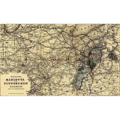 Marietta and Pittsburgh Railroad 1871 Black Modern Wood Framed Art Print with Double Matting by Vintage Maps