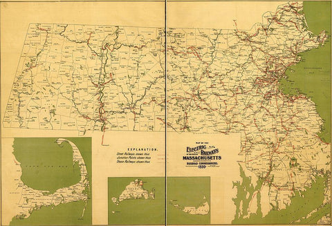 Massachusetts Electric Railways 1899 White Modern Wood Framed Art Print with Double Matting by Vintage Maps