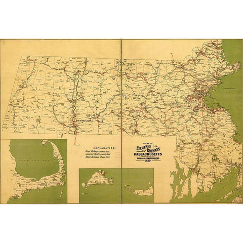 Massachusetts Electric Railways 1899 White Modern Wood Framed Art Print by Vintage Maps