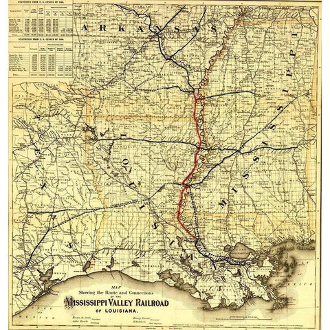 Mississippi Valley Railroad of Louisiana 1872 White Modern Wood Framed Art Print by Vintage Maps