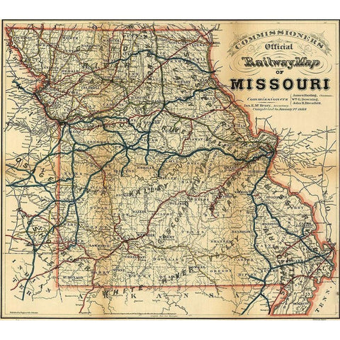 Missouri 1887 Black Modern Wood Framed Art Print with Double Matting by Vintage Maps