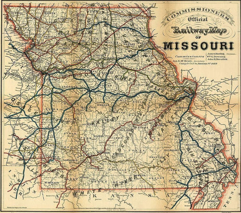 Missouri 1887 White Modern Wood Framed Art Print with Double Matting by Vintage Maps