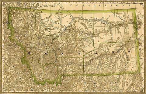 Montana 1881 Black Ornate Wood Framed Art Print with Double Matting by Vintage Maps