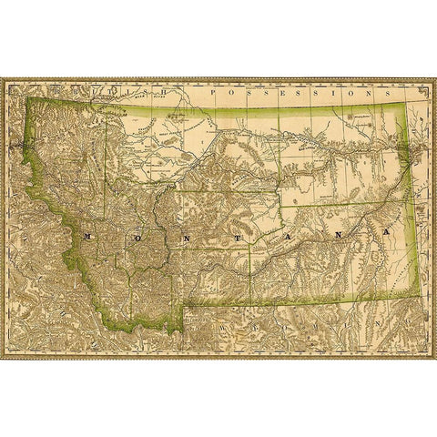 Montana 1881 Black Modern Wood Framed Art Print with Double Matting by Vintage Maps