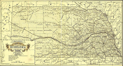 Nebraska 1889 Black Ornate Wood Framed Art Print with Double Matting by Vintage Maps