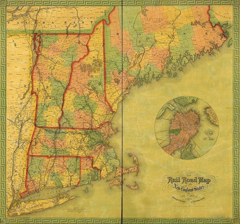 New England States 1854 White Modern Wood Framed Art Print with Double Matting by Vintage Maps