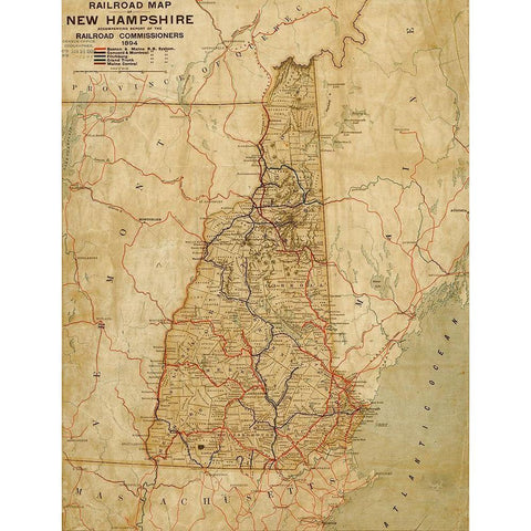 New Hampshire 1894 Black Modern Wood Framed Art Print with Double Matting by Vintage Maps