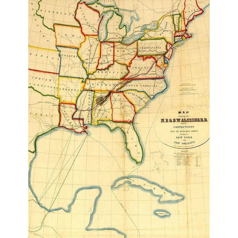 NE and SW Alabama Railroad 1850 White Modern Wood Framed Art Print by Vintage Maps