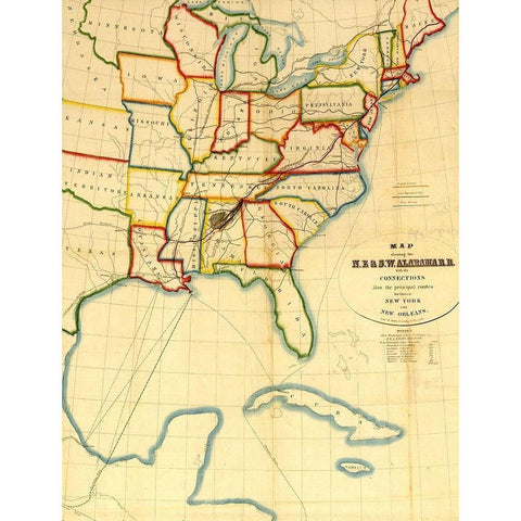 NE and SW Alabama Railroad 1850 Black Modern Wood Framed Art Print by Vintage Maps