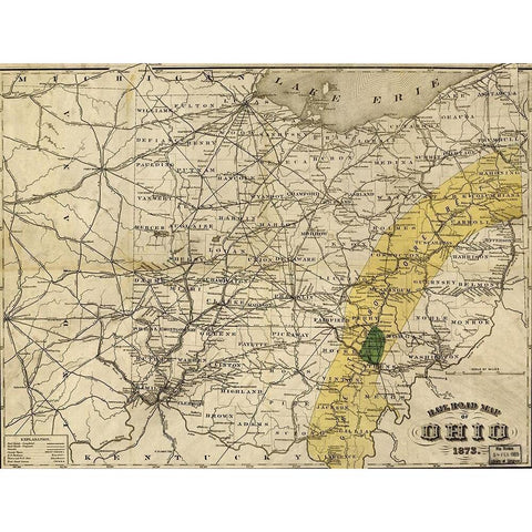 Ohio 1873 Black Modern Wood Framed Art Print by Vintage Maps