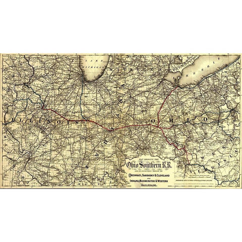 Ohio Southern 1881 Black Modern Wood Framed Art Print with Double Matting by Vintage Maps