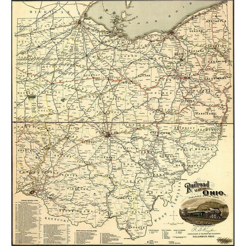 Ohio 1898 Gold Ornate Wood Framed Art Print with Double Matting by Vintage Maps