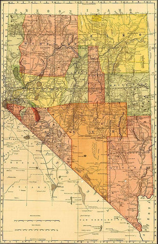 Nevada 1893 Black Ornate Wood Framed Art Print with Double Matting by Vintage Maps